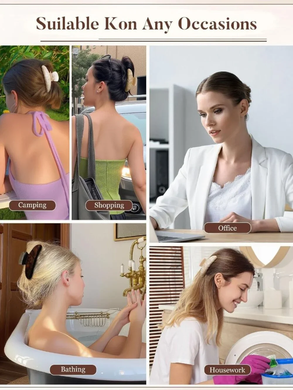 3PCS Non-Slip Acrylic Hair Claw Clips - Strong Hold Barrettes for All Hair Types